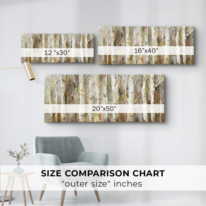 Birch Path- Toile tendue avec châssis - Prêt à accrocher, H 12 po x l 30 po