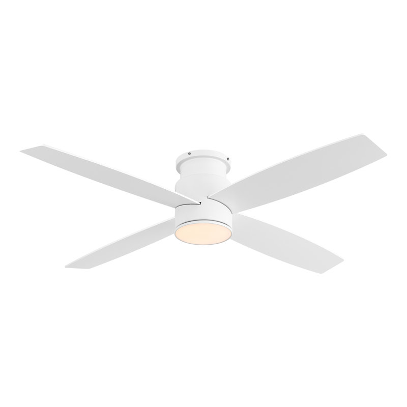 Bonnitta 4-Blade LED Metal and Wood Flush Mount Ceiling Fan, White, 52", White