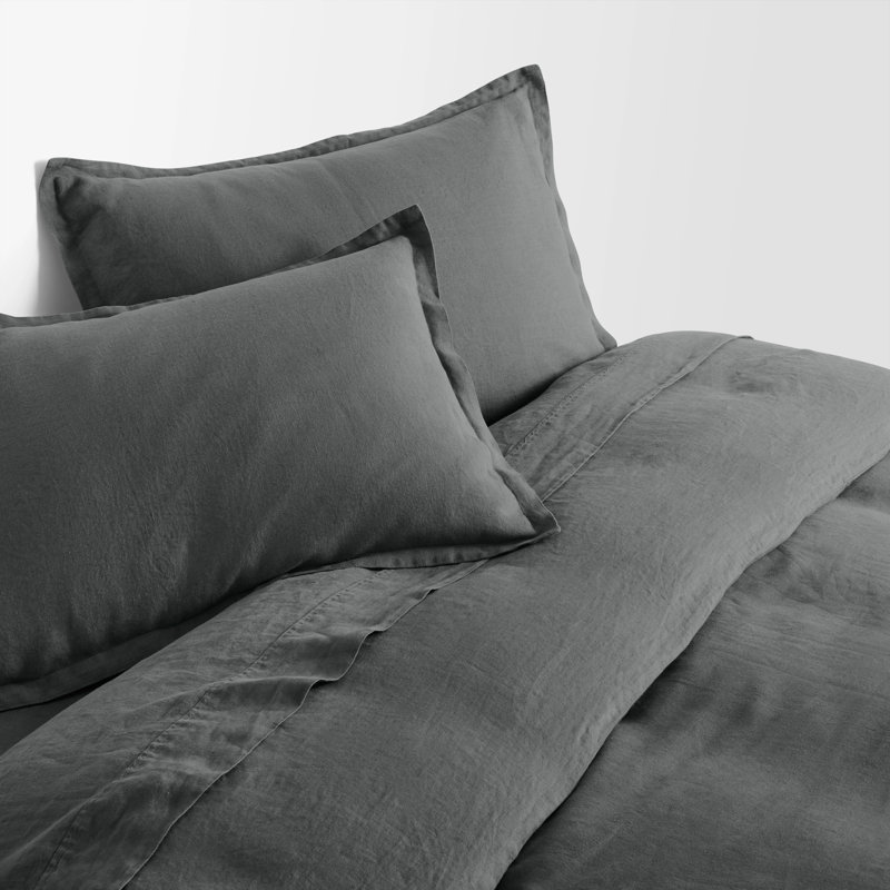 Stone Washed Duvet Cover, Queen Duvet Cover + 2 Queen Shams, Charcoal