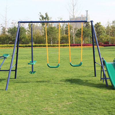 3-in-1 Backyard Swing Set with Belt Swing, Slide & Glider