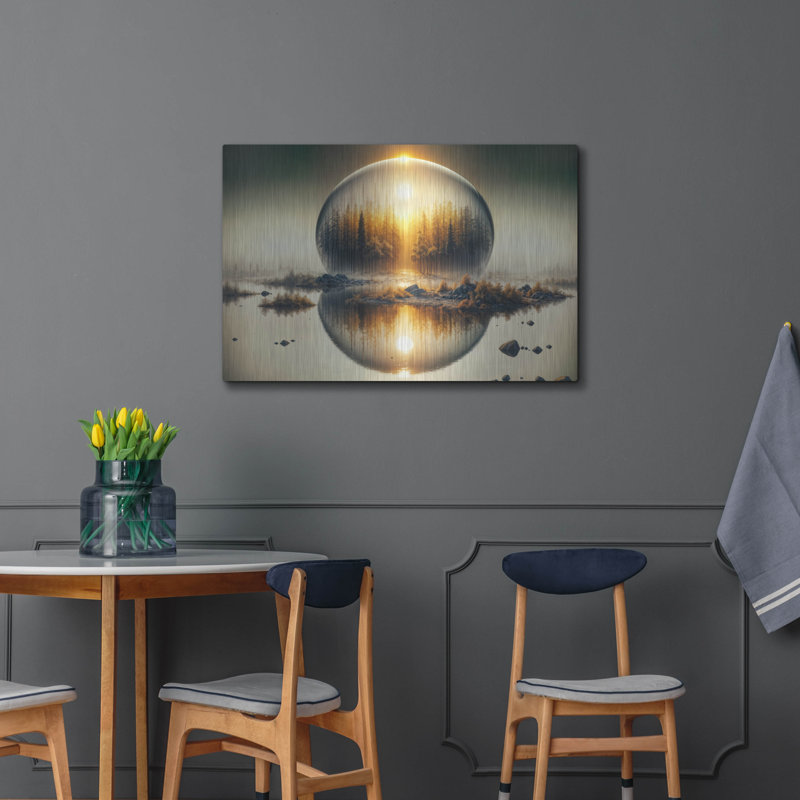  «Sunrise Globe» par Rey Klimt, art mural en métal, 36 po x 24 po