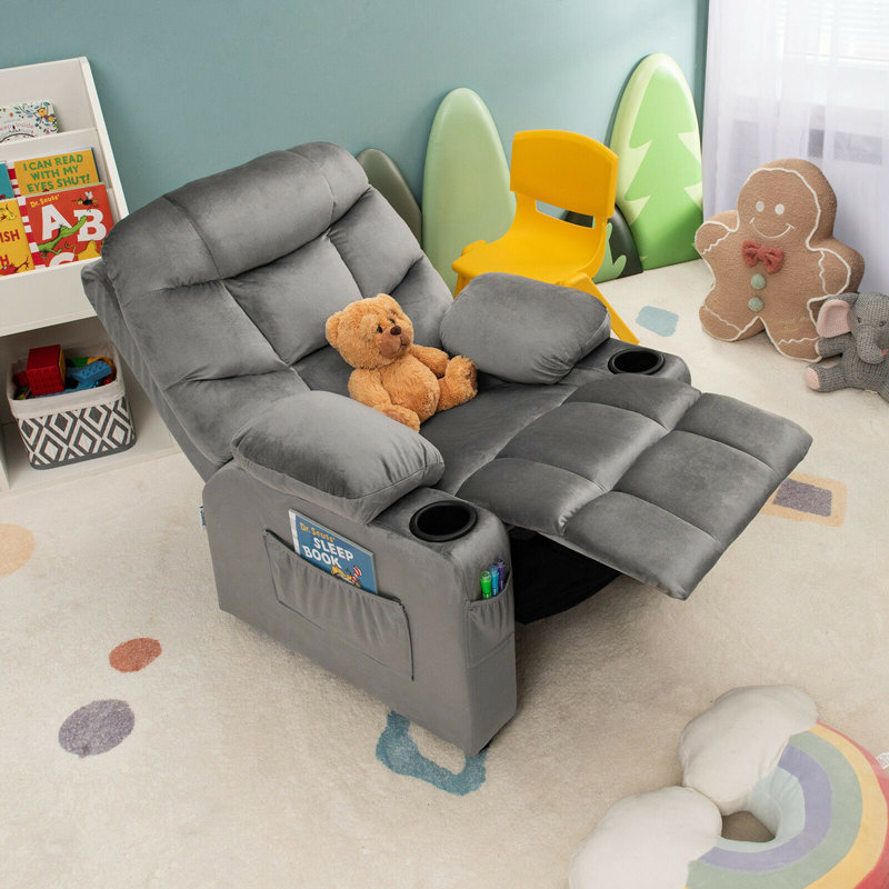 Torresdale Kids Recliner with Cup Holder, Gray