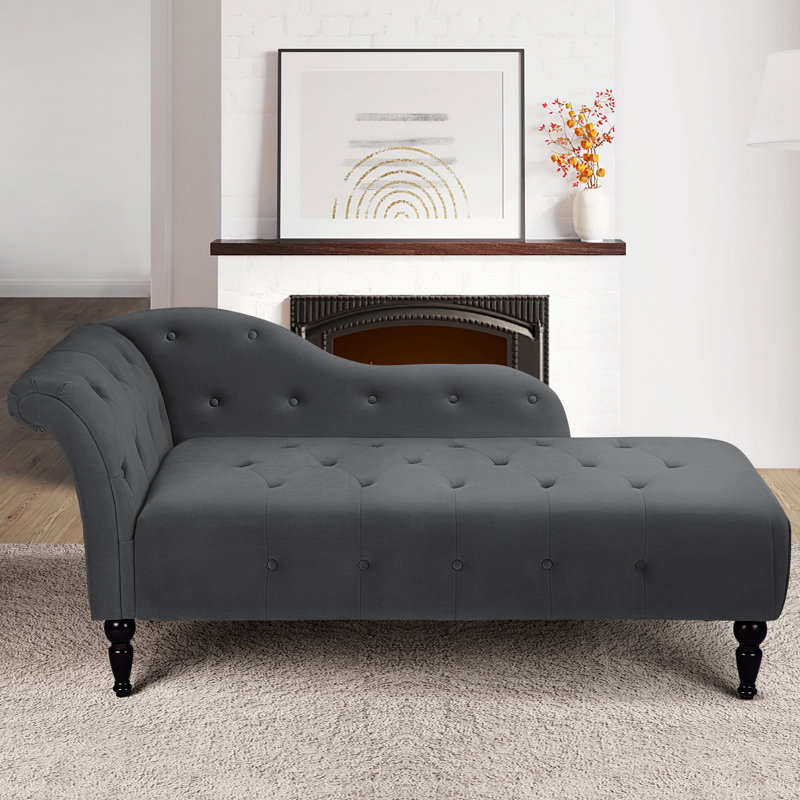 Velvet Upholstered Chaise Lounge With Rolled Arm, Upholstered Sofa Recliner Lounge Chair, Gris