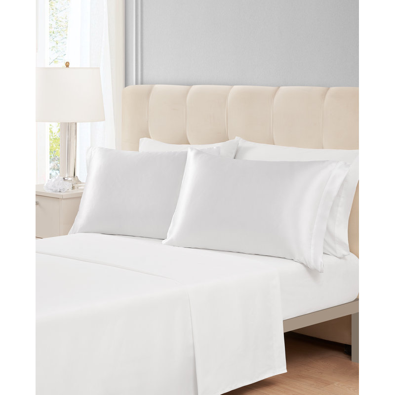 Queen White Solid Microfiber and Satin 7-Piece Sheet Set
