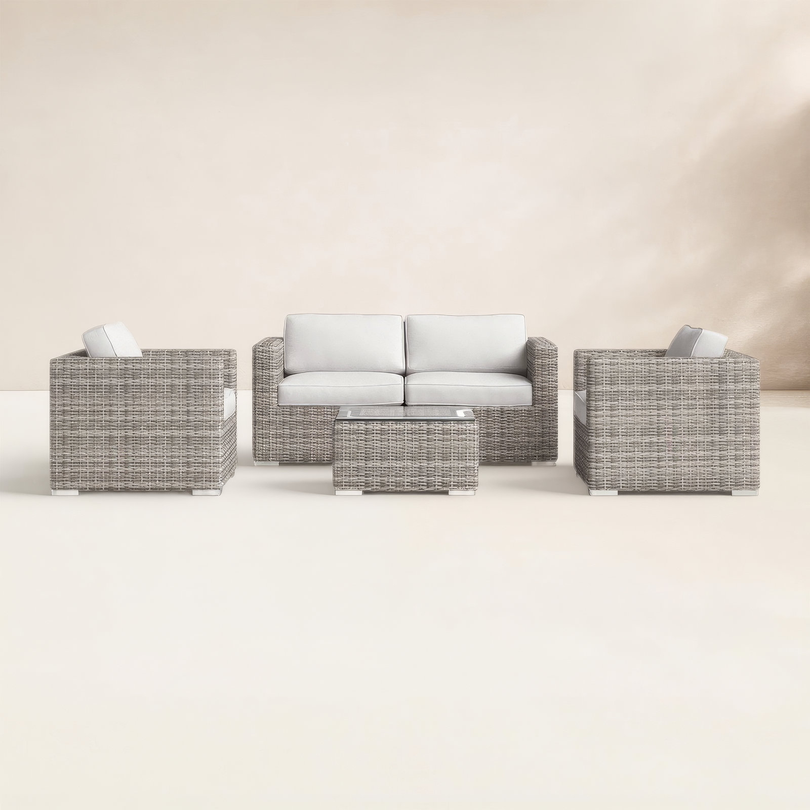 Estes Rattan Wicker Fully Assembled 4 - Person Seating Group with Cushions, Canvas Canvas Sunbrella® Canvas