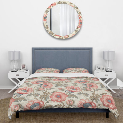 Ensemble de housse de couette Beige Pink Floral Meadows Print II - Traditional