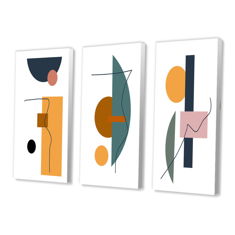 Ensemble de 3 pièces d'art moderne géométrique Mid-Century, H 20 po x l 36 po