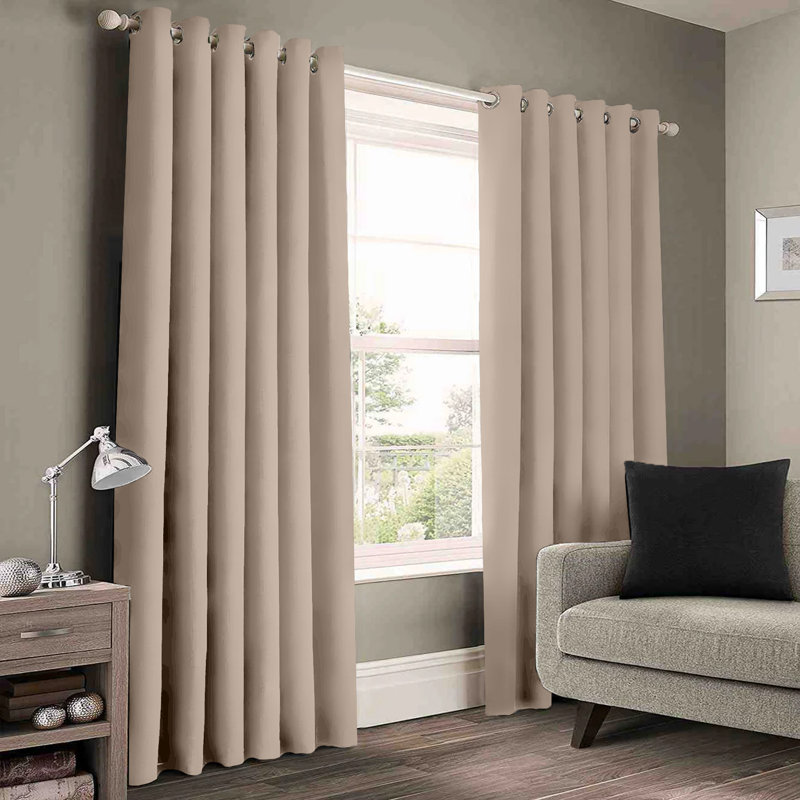 Luxury 230 GSM 100% Blackout Eyelet Room Darkening Curtain Pair, 168 W x 137 D cm, Cream