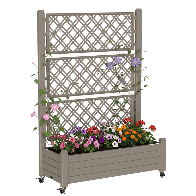 Boîte à fleurs d'extérieur avec treillis et roues, Grey