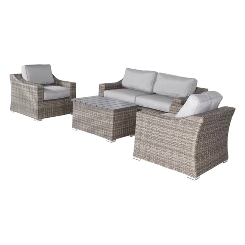 Ensemble de conversation élégant avec canapé en osier pour 4 personnes avec coussins moelleux - parfait pour les rassemblements en plein air