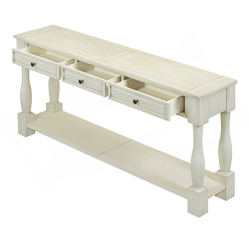 Console de 63 po de long avec tiroirs et tablette pour le vestibule, le couloir et le salon (blanc antique, SKU ANCIEN: WF314993AAK)