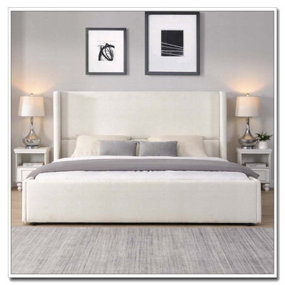 Fabric Upholstered Bed With Tall Headboard