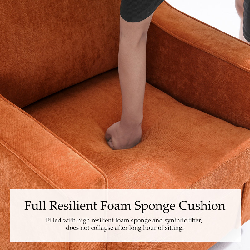 Grand et large fauteuil rembourré pivotant avec coussin de dossier et de siège amovible, Chenille orange