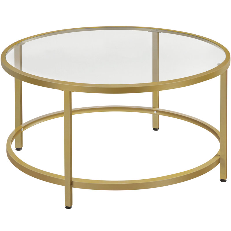 Cellestine Round Glass Coffee Table, Gold, 18" H x 36" L x 36" W