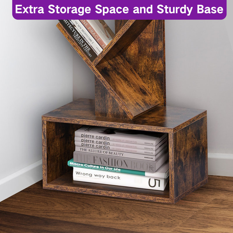 Sindel 58" Bookcase With Remote Control And Tree Floor Lamp, Rustic Brown