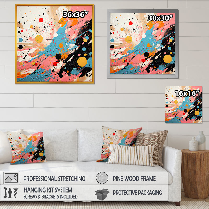 Bleu et rose abstrait Pop Fusion II - art mural Pop, Toile tendue, H 16 po x l 16 po