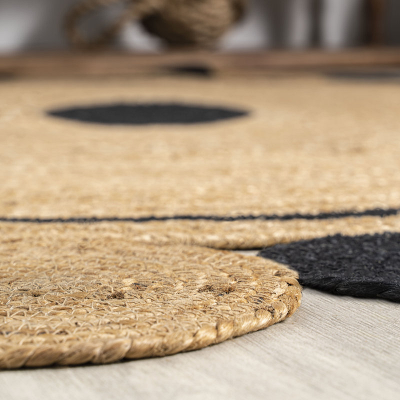 Tapis noir / naturel Adwin, Rond 5 pi 1 po