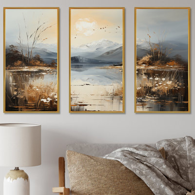 Fleurs de pissenlit beige sur un lac - ensemble d'art mural fleurs