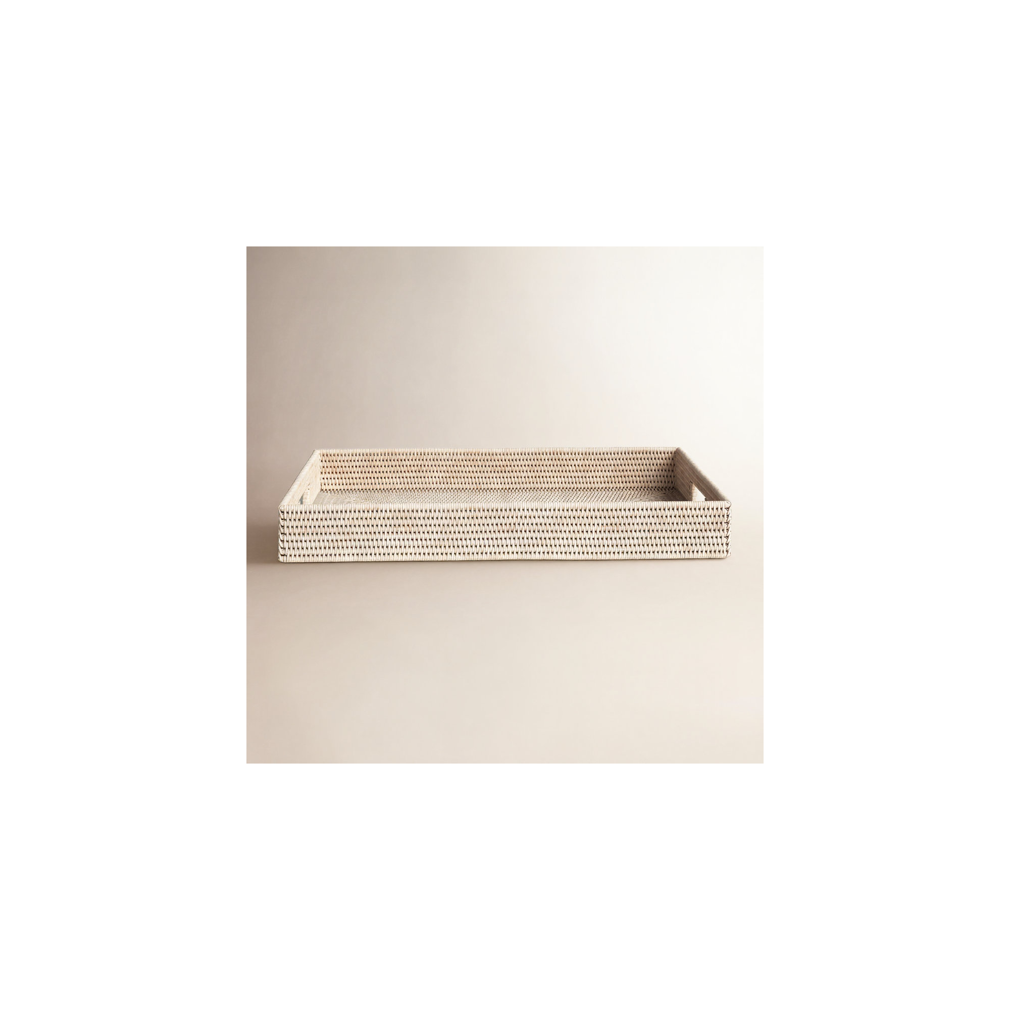 Edmond Rattan Tray - Set of 1, 3" H x 22" L x 15" W, White Wash