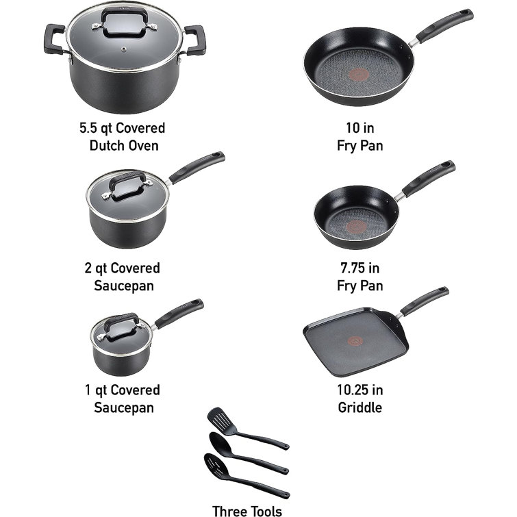T-Fal Signature 12pc Heavy-Gauge Aluminum Nonstick Cookware Set Dark Gray -  Yahoo Shopping