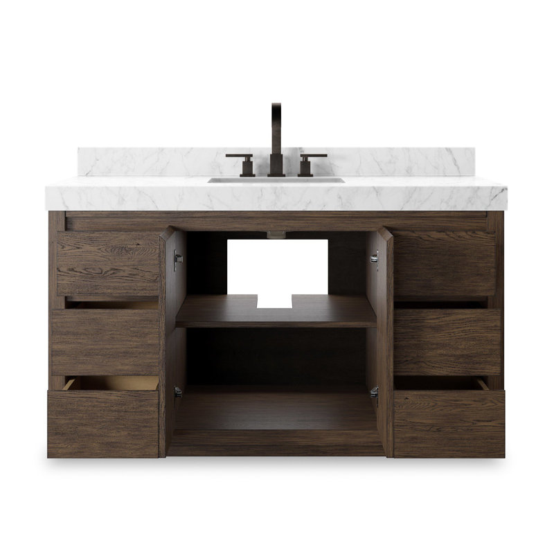 Everett Single Wide Vanity-Satin Light Wash Oak, Satin Espresso Oak