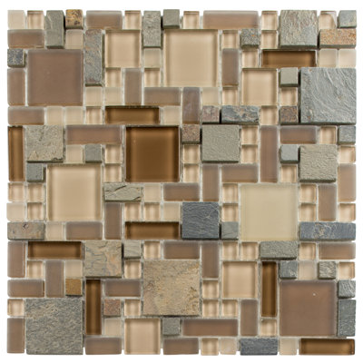 Dosseret de cuisine en mosaïque de verre et d'ardoise de 12 po Wright, Art, carrelage pour salle de bain, douche, piscine, mur et plancher