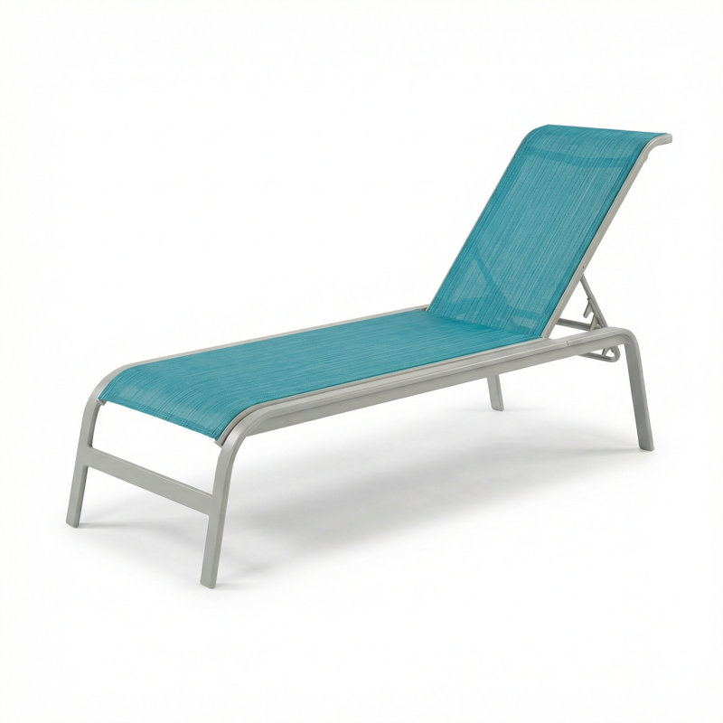 Chaise, Dupioni Lagoon Sling/Matte Gray