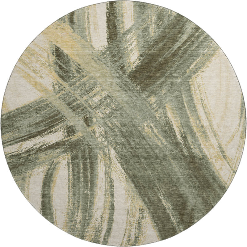 Tapis abstrait lavable à la machine de qualité supérieure Mayfield AMF2421, Olive, Rond 8 pi