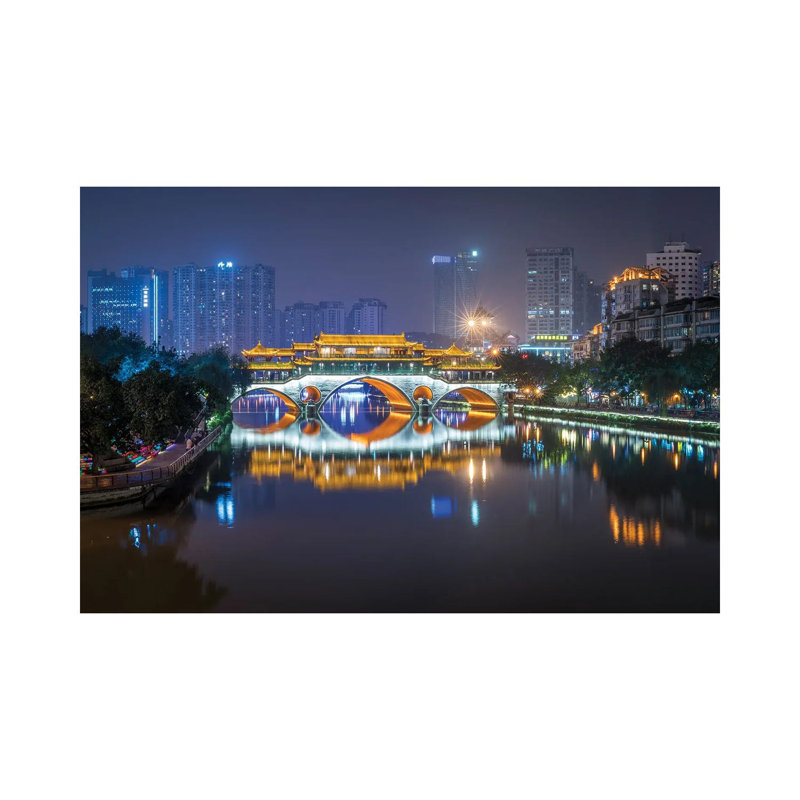 Anshun Bridge At Night, Chengdu, China by Jan Becke - Wrapped Canvas Print, 20.32cm H x 30.48cm W x 1.9cm D