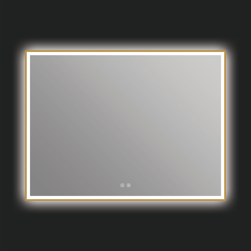 Eden 48" x 36" Rectangular LED Wall Mounted Mirror with Aluminum Frame, Defogger, Adjustable Temperature & Brightness - Brushed Gold