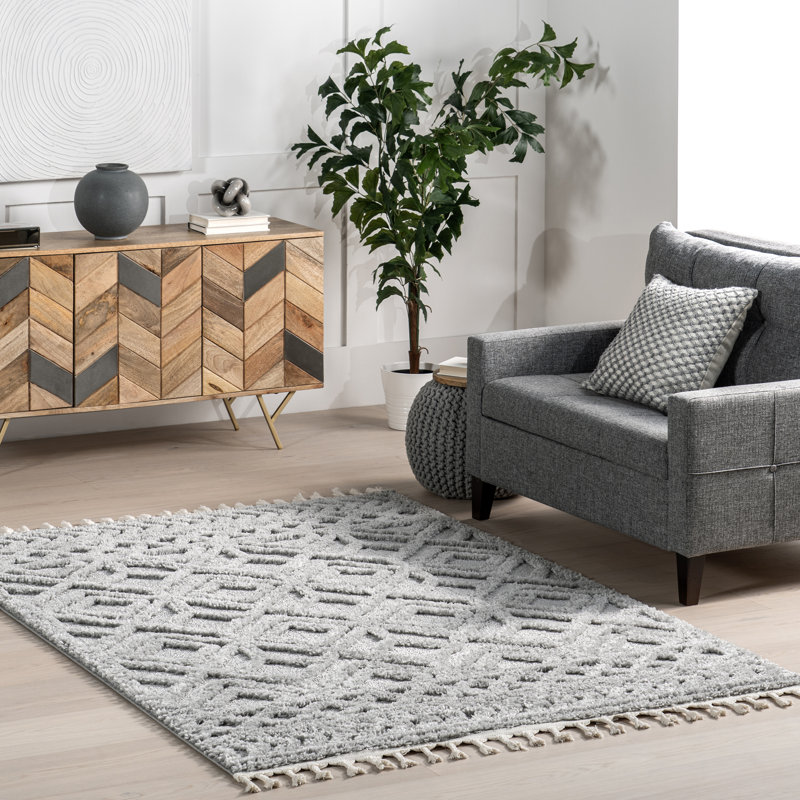 Tapis géométrique Akia pour salon, chambre, salle à manger et cuisine, gris clair, Rectangulaire 3 pi x 5 pi