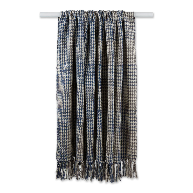 Jeté en coton, Motif pied-de-poule bleu et gris