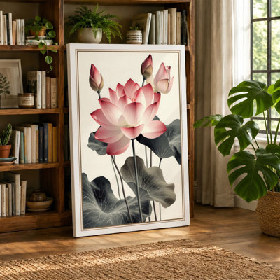 Lotus in Bloom Botanical - Wrapped Canvas