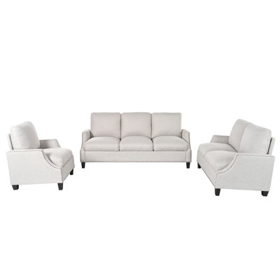 3 Piece Sectional Couch And Armchair For Apartment, Soft Upholstery, High - Dense Sponge Cushion, Resilience Springs, Pine Frame, Beige, 6 Seats Modern Living Room Furniture , Couch, Armchair, Fabric