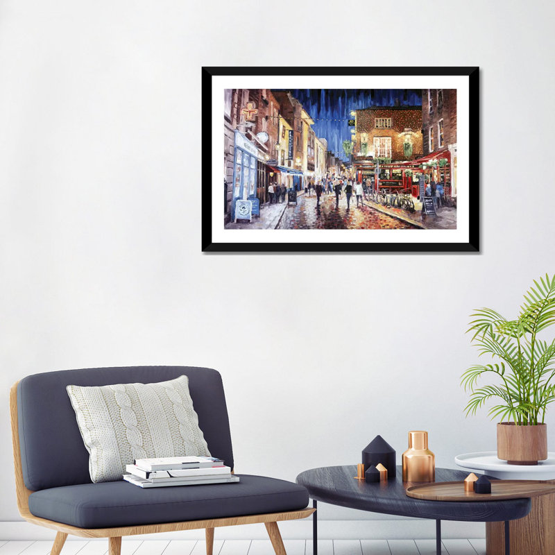 Temple Bar par Roger Disney - reproduction d'art, H 24 po x l 32 po x P 1 po, Papier encadré noir, Blanc