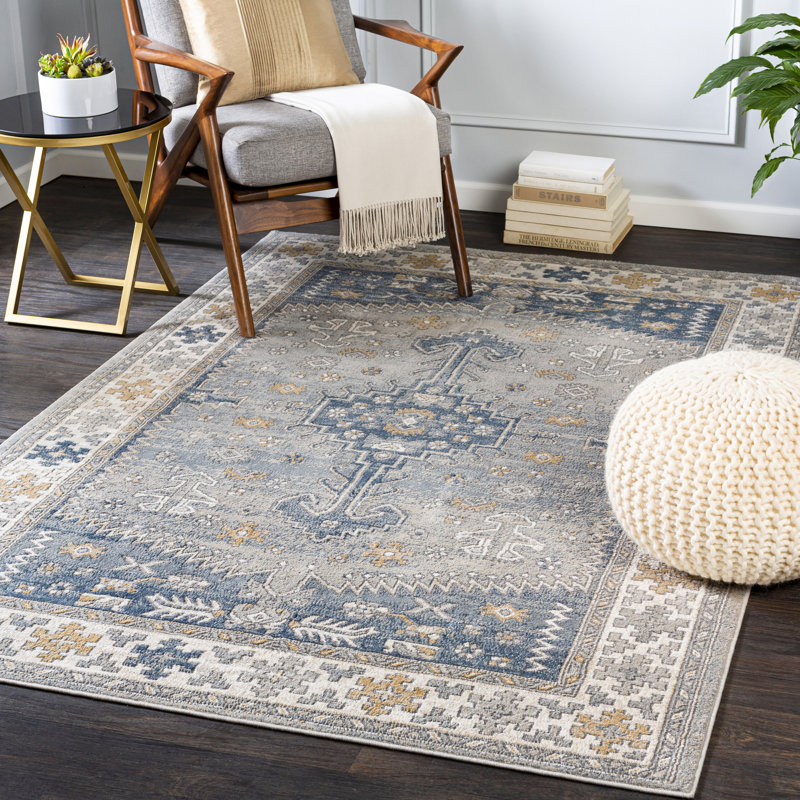 Tapis oriental gris / denim, Rectangle 5 pi 3 po x 7 pi 3 po