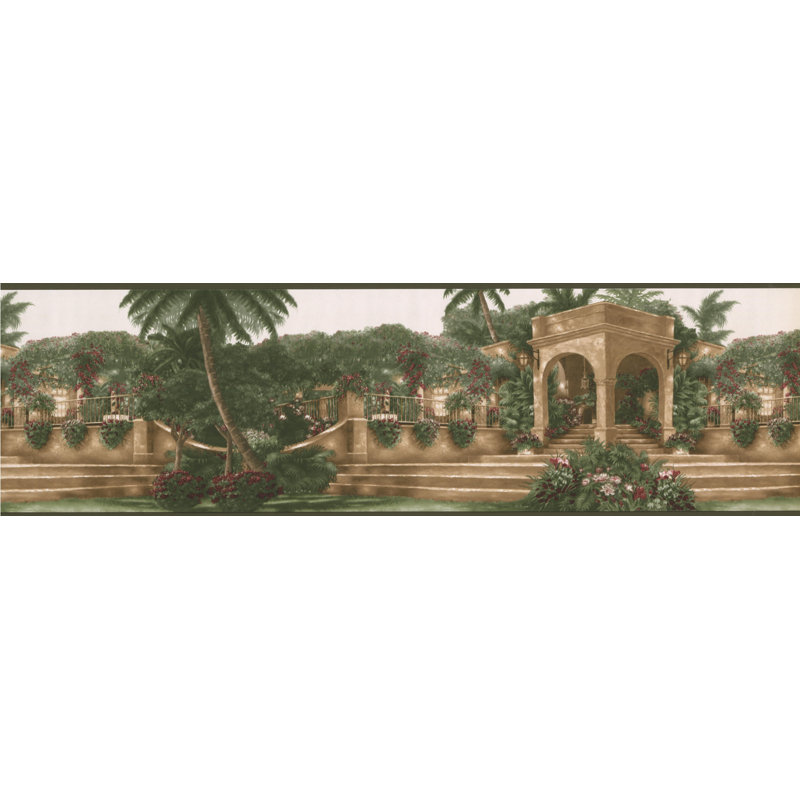 Bordure de papier peint à motif de palmiers méditerranéen rétro L 15 pi x l 7 po G Wilson