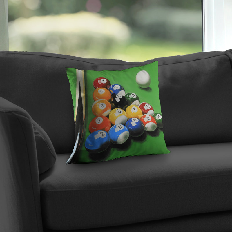 Pool Table with Ball Formation - Hyperrealist Throw Pillow – Poly Twill Throw Pillow with Insert, Double-Sided Print