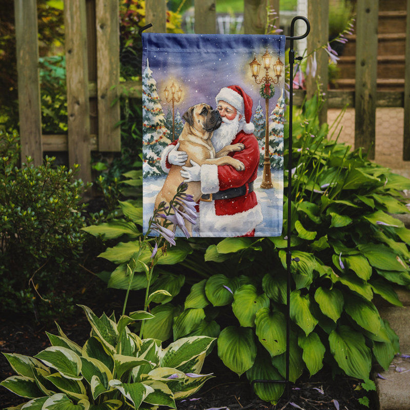 Bullmastiff avec le drapeau du jardin du père Noël, Taille du jardin, Bullmastiff