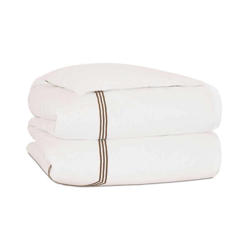 Tessa Percale Duvet Cover, Super Queen Duvet Cover, Ivory/Brown