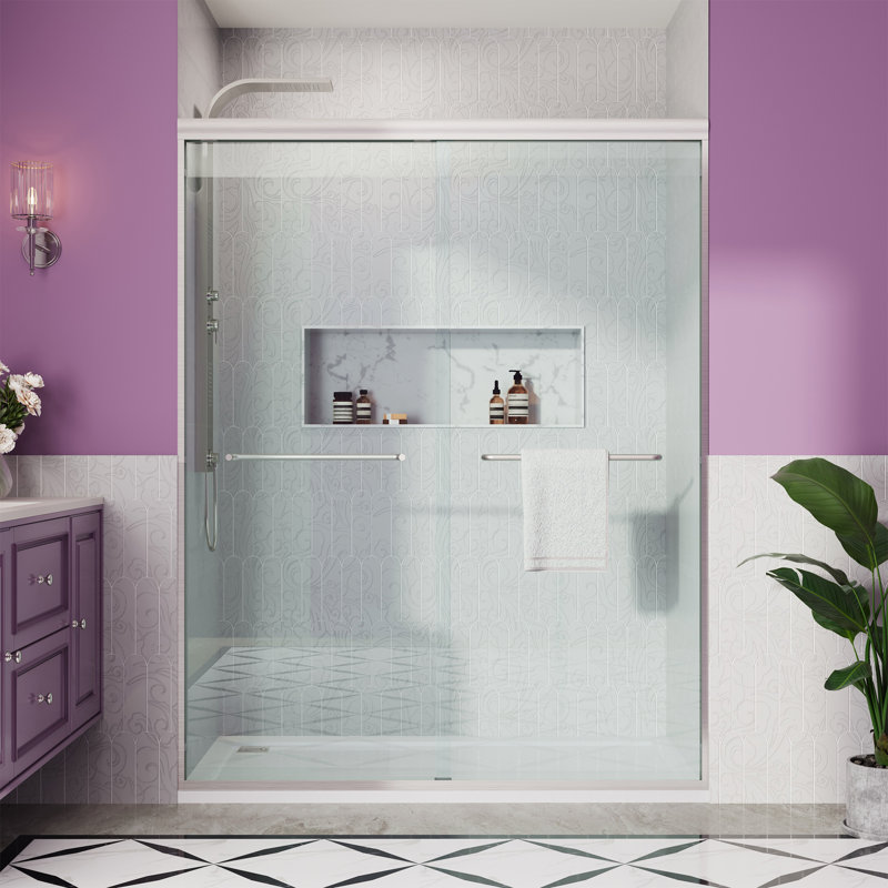 56"-60" W x 72" H Semi-Frameless Double Sliding Shower Door with 1/4" Tempered Glass,Bypass Design for Walk-in Showers
