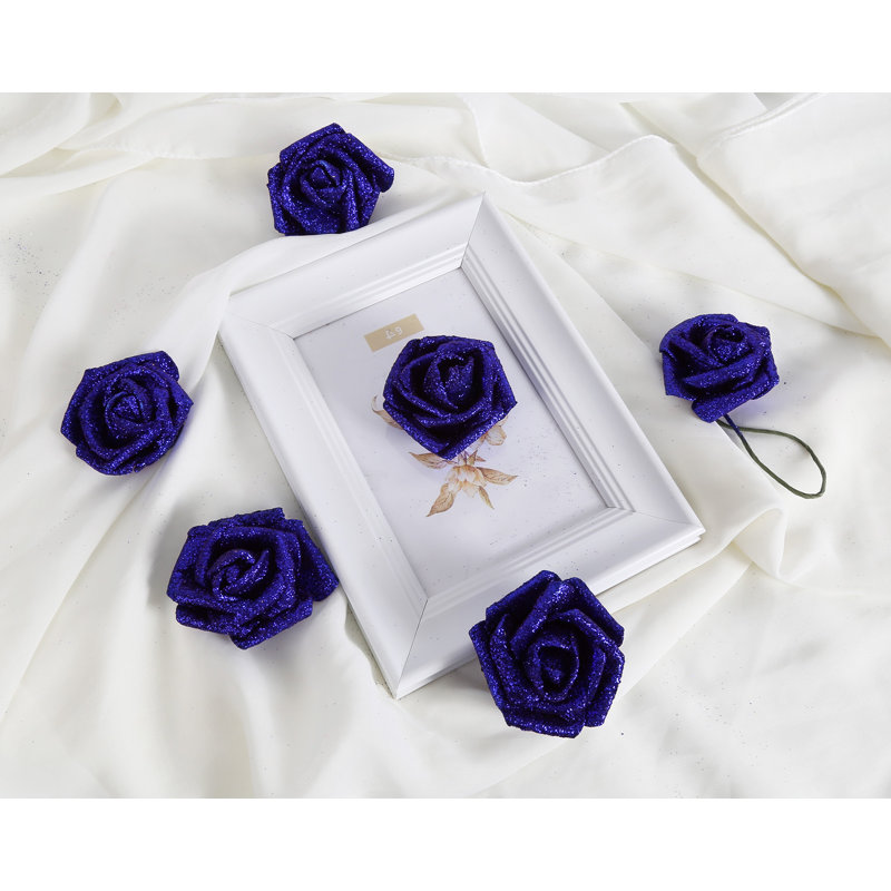 30PCS Fleurs artificielles Roses dorées Fleurs artificielles Roses scintillantes, Bleu