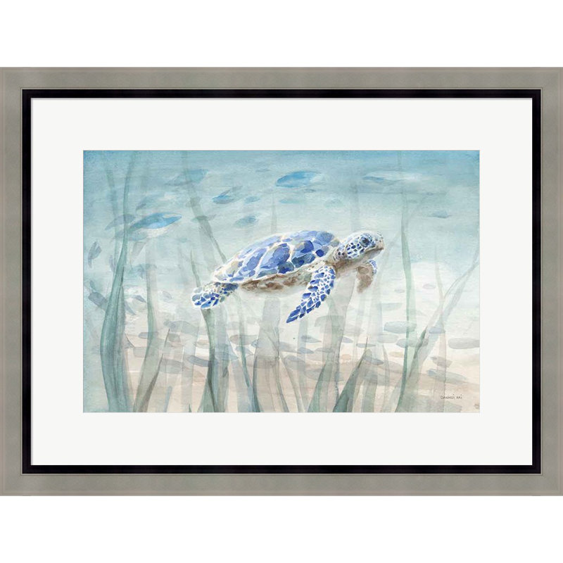 Tortue sous-marine par Danhui Nai, art mural encadré