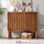 Armoire de rangement vintage à 3 portes avec tablettes réglables, portes à lattes et finition noyer