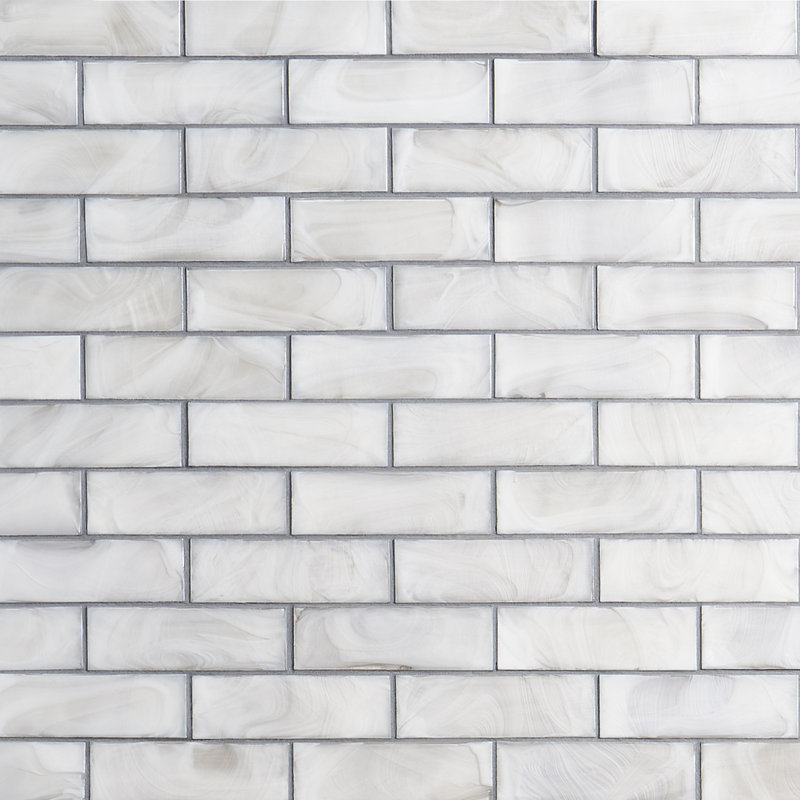 Glamour Iridescent 11.81" x 11.81" Subway Tile Look Glass Mosaic Wall Tile, Pearly White