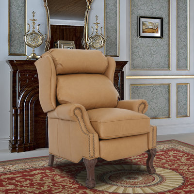 Verne 34" Wide Genuine Leather Manual Wing Chair Recliner