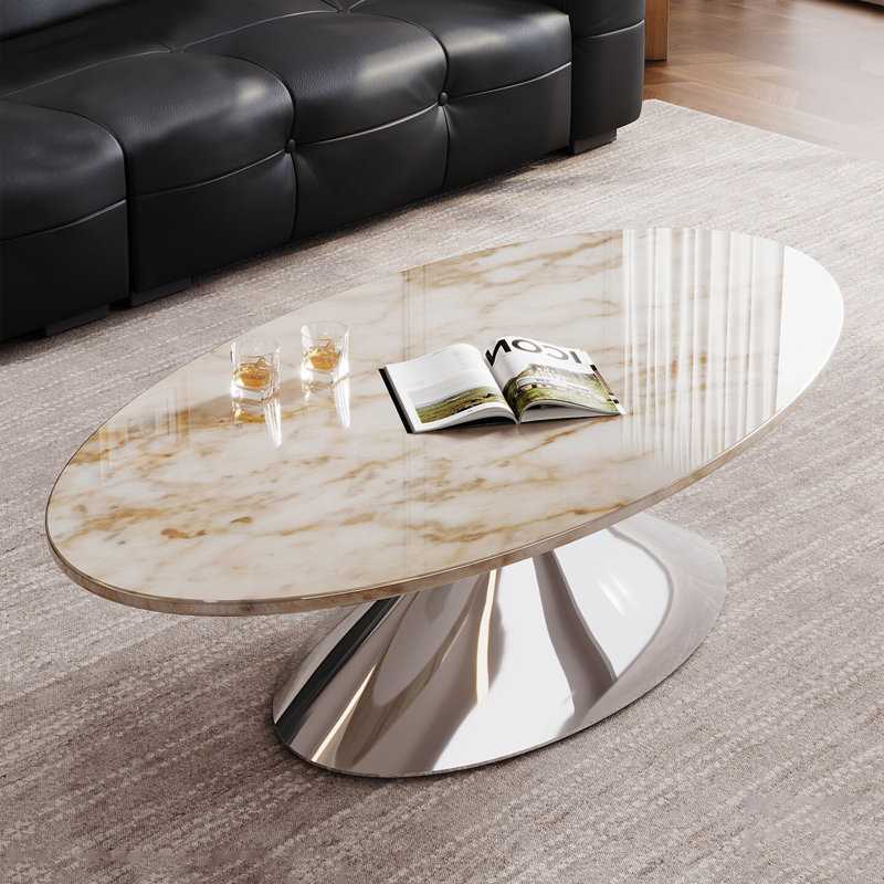 Table basse moderne minimaliste ovale en marbre