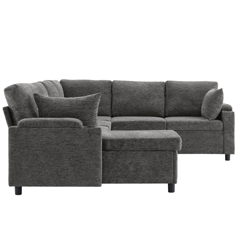 Sectional Sofa Versatile Sofa Bed Sleeper U-shaped with Ample Storage Cup Holders and Charging Ports for Living Room, Gray