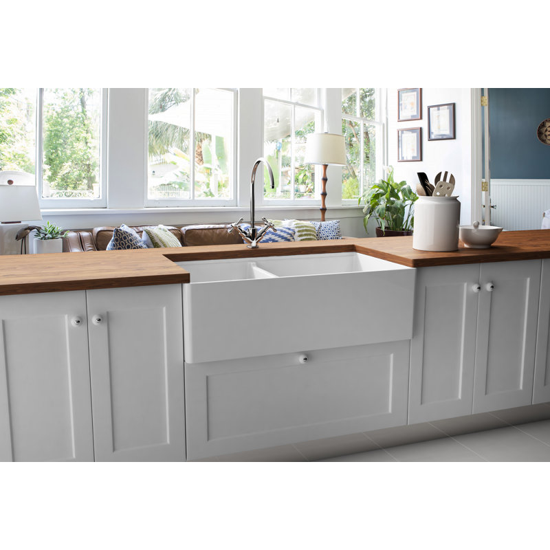 Diamond 33" L x 18" W Double Basin Farmhouse Kitchen Sink With Accessories, Matte