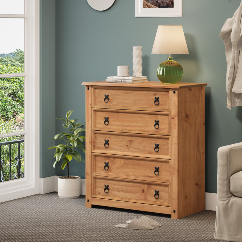 Bridewell Solid Wood 80 cm W Chest of 5 Drawers, Antique Wax